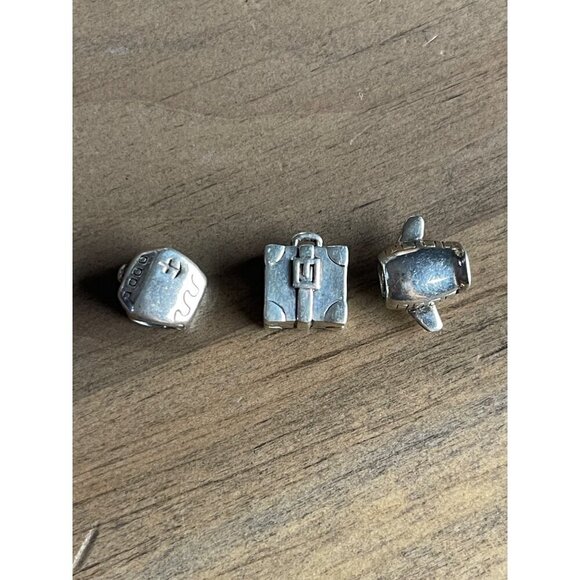 Silver Tone Travel-Themed Bead Charms For Bracelets & Necklaces Set of 3 - Picture 2 of 8